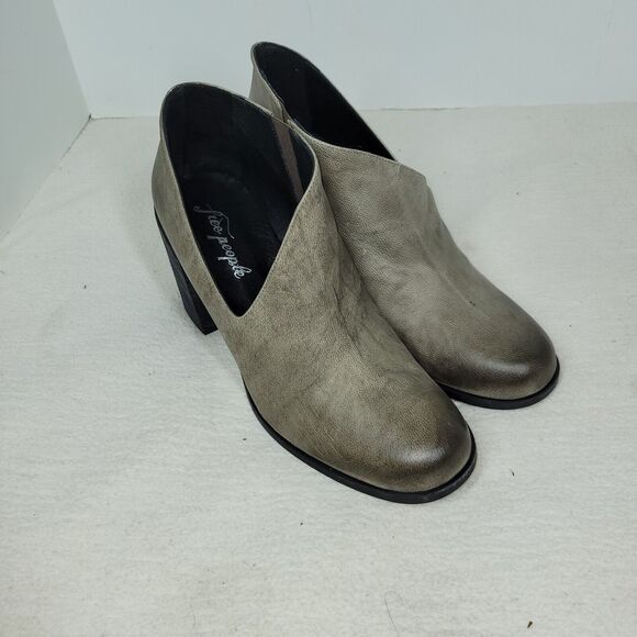 Free People Boots Womens Size 10.5 Gray Ankle Boot Bootie Leather Block Heel - Picture 4 of 16